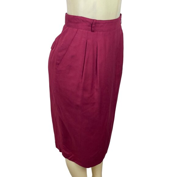 Liz Claiborne Women's Wine Red Classic Pencil Shape Pleated Skirt Sz 10 - Picture 2 of 6